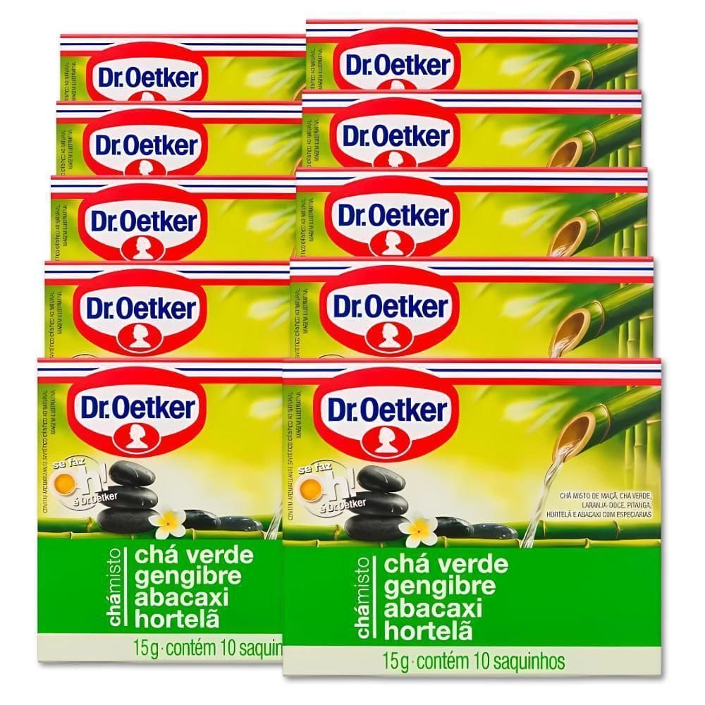 Chá Verde Dr. Oetker Gengibre Abacaxi Hortelã Kit 10 Caixas