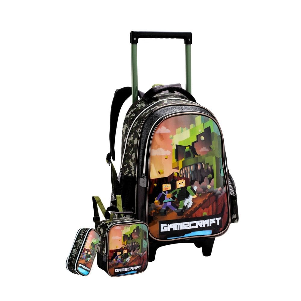 Kit Escolar Mochila Rodas + Lancheira + Estojo Gamecraft Z
