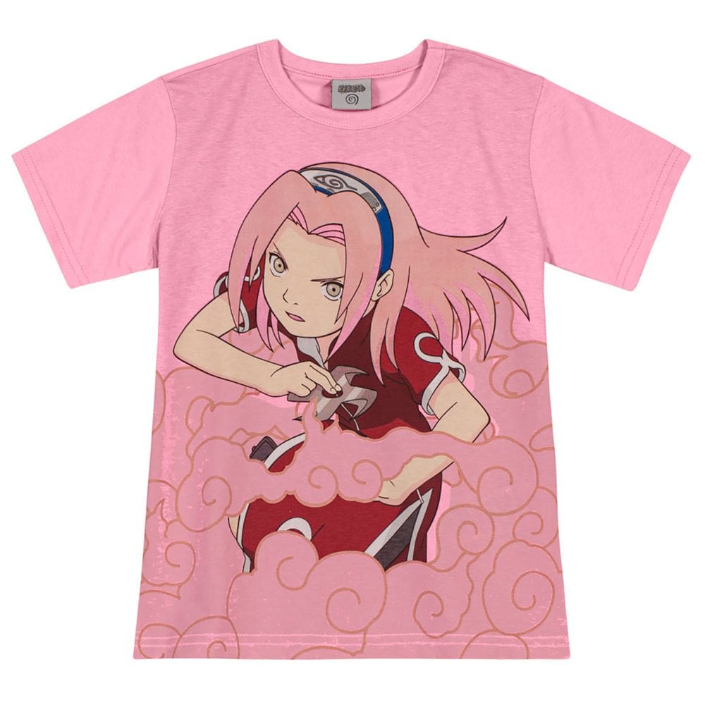 Camiseta Naruto infantil unissex Brandili Rosa