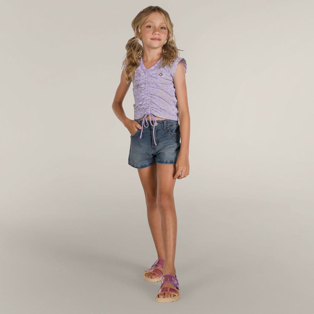 Blusa cropped de cotton infantil menina Brandili Lilás