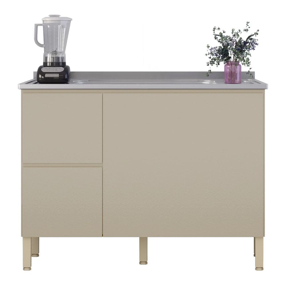 Balcão de Cozinha Com Pia Inox 120cm Minsk K02 Vanilla - Mpozenato