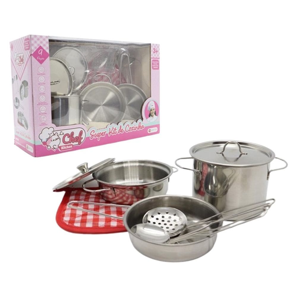 Jogo de Cozinha Infantil Panelinhas Inox 9 peças - Shiny Toys