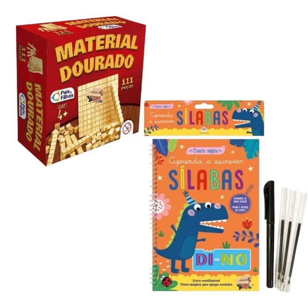 Kit Livro Infantil Caneta Mágica + Material Dourado 111 Pçs