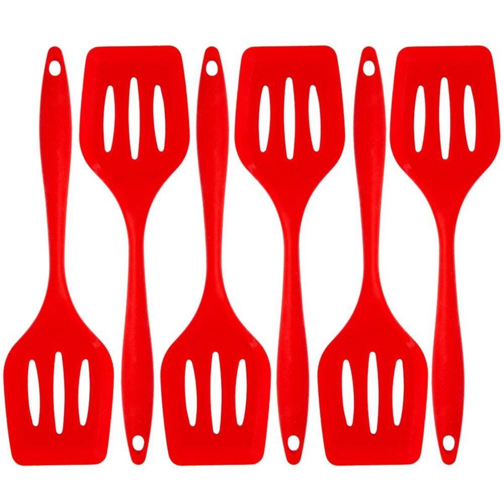 Espatula De Silicone Vazada Vermelha Grande Kit 06 Un