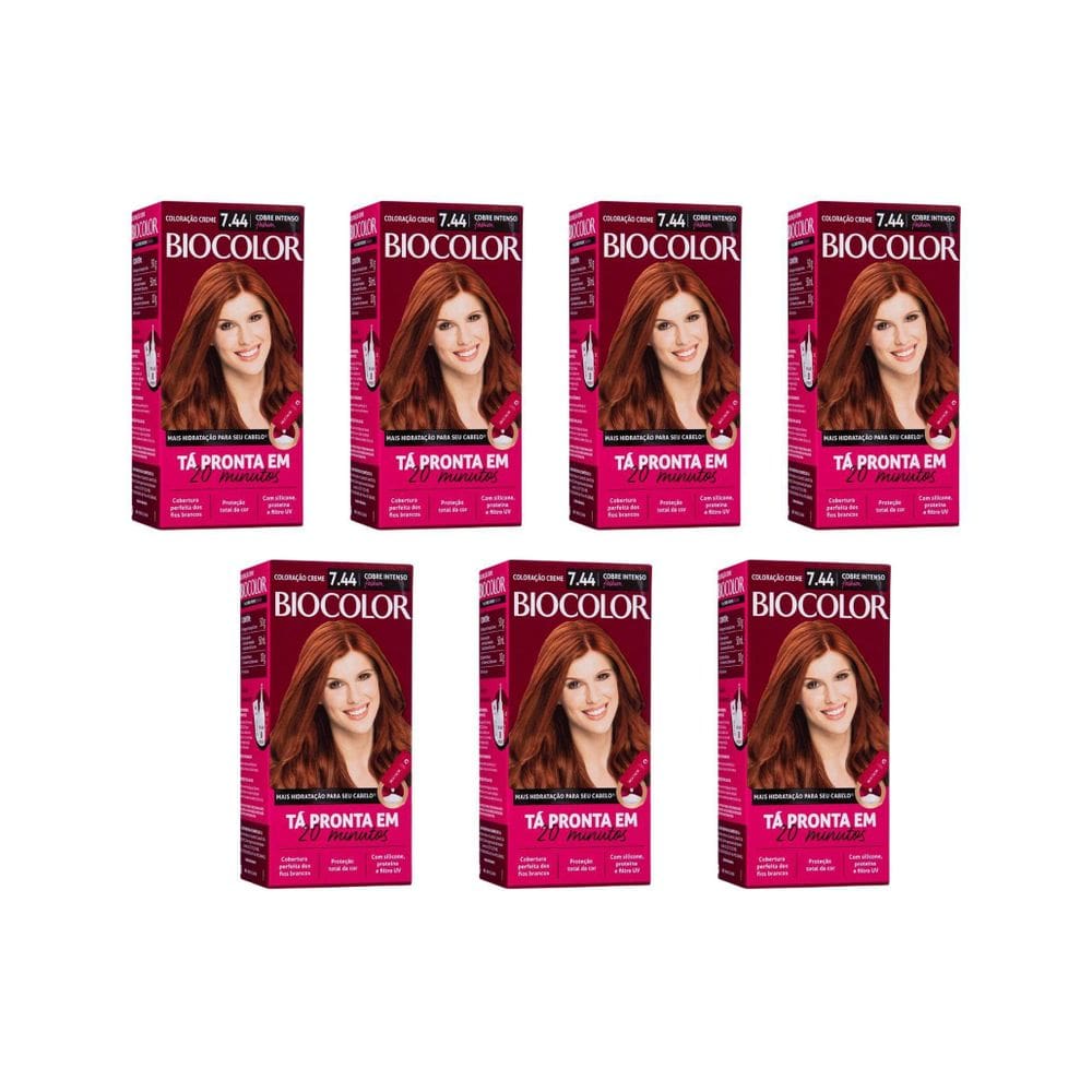 Coloraçao Biocolor Creme 7.44 Cobre Intenso - Kit C/7Un