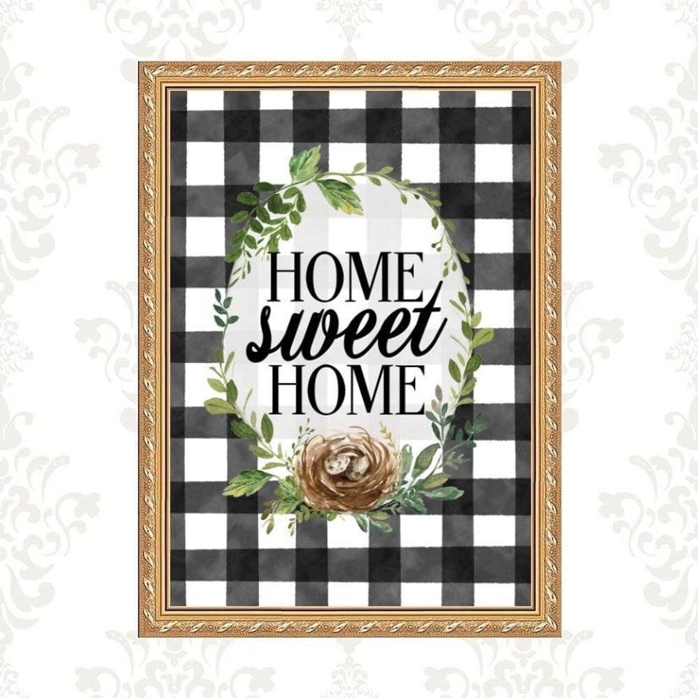 Quadro Moldura Dourada Home Sweet Home 24X18Cm