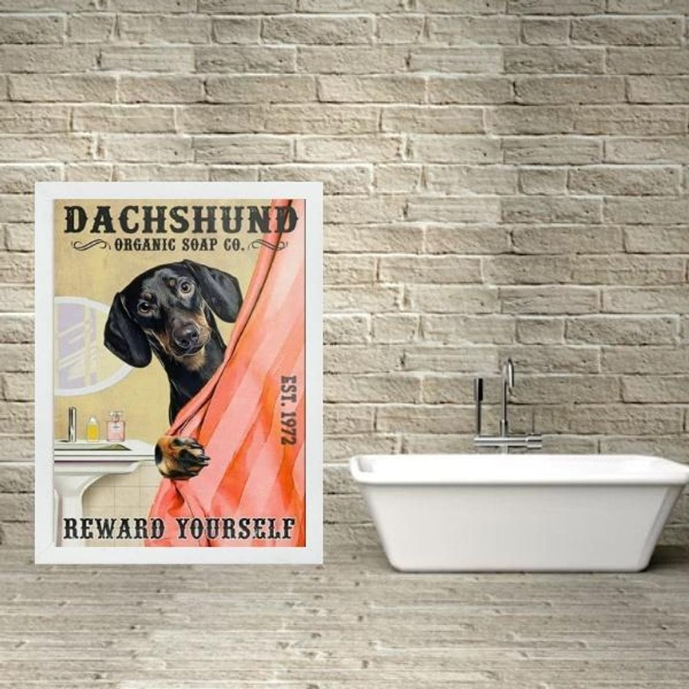 Quadro Para Banheiro Dachshund - Cortina 33X24Cm