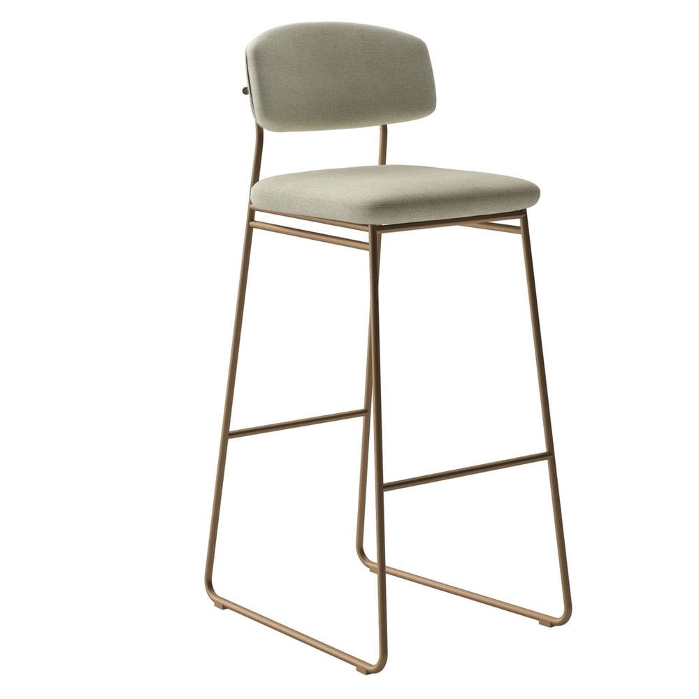 Banqueta Alta Ba 402 C para Bancada Sala de Jantar Encosto e Assentos Estofados Linha Jaraguá. Dourado/ Cinza Claro