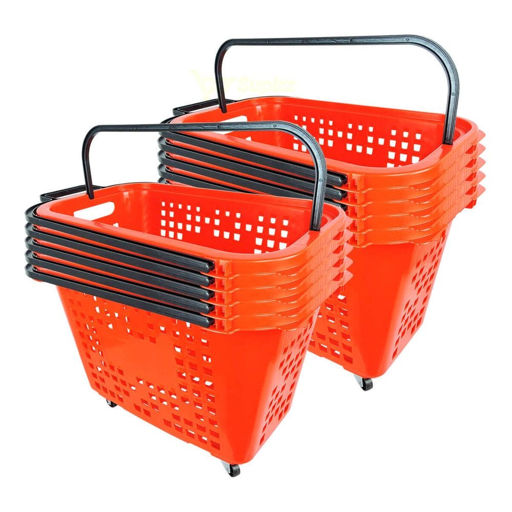 Kit 10 Cestas De Compras Com Rodas 40L Vermelha