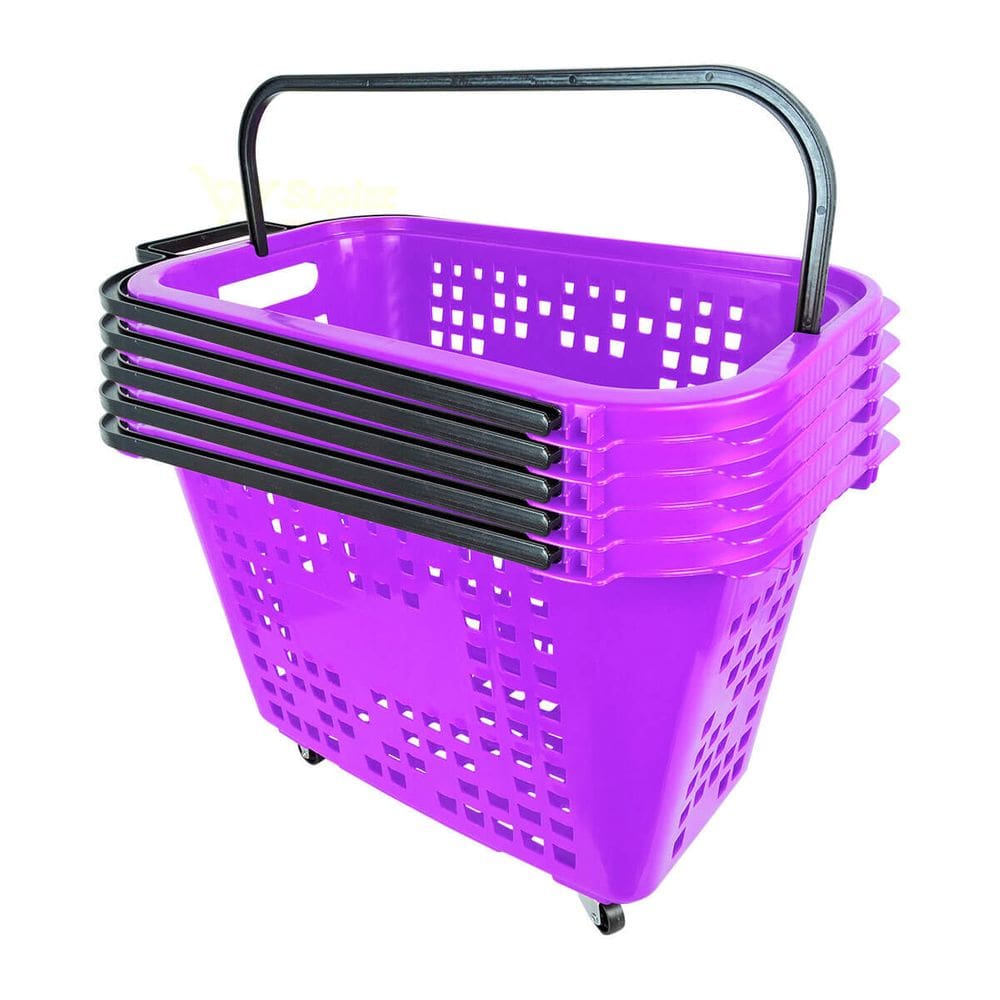 Kit 5 Cestas De Compras Com Rodas 40L Lilás