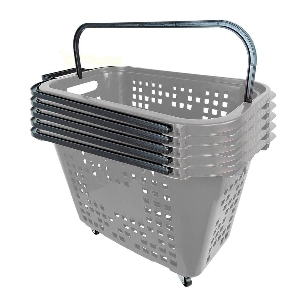 Kit 5 Cestas De Compras Com Rodas 40L Cinza