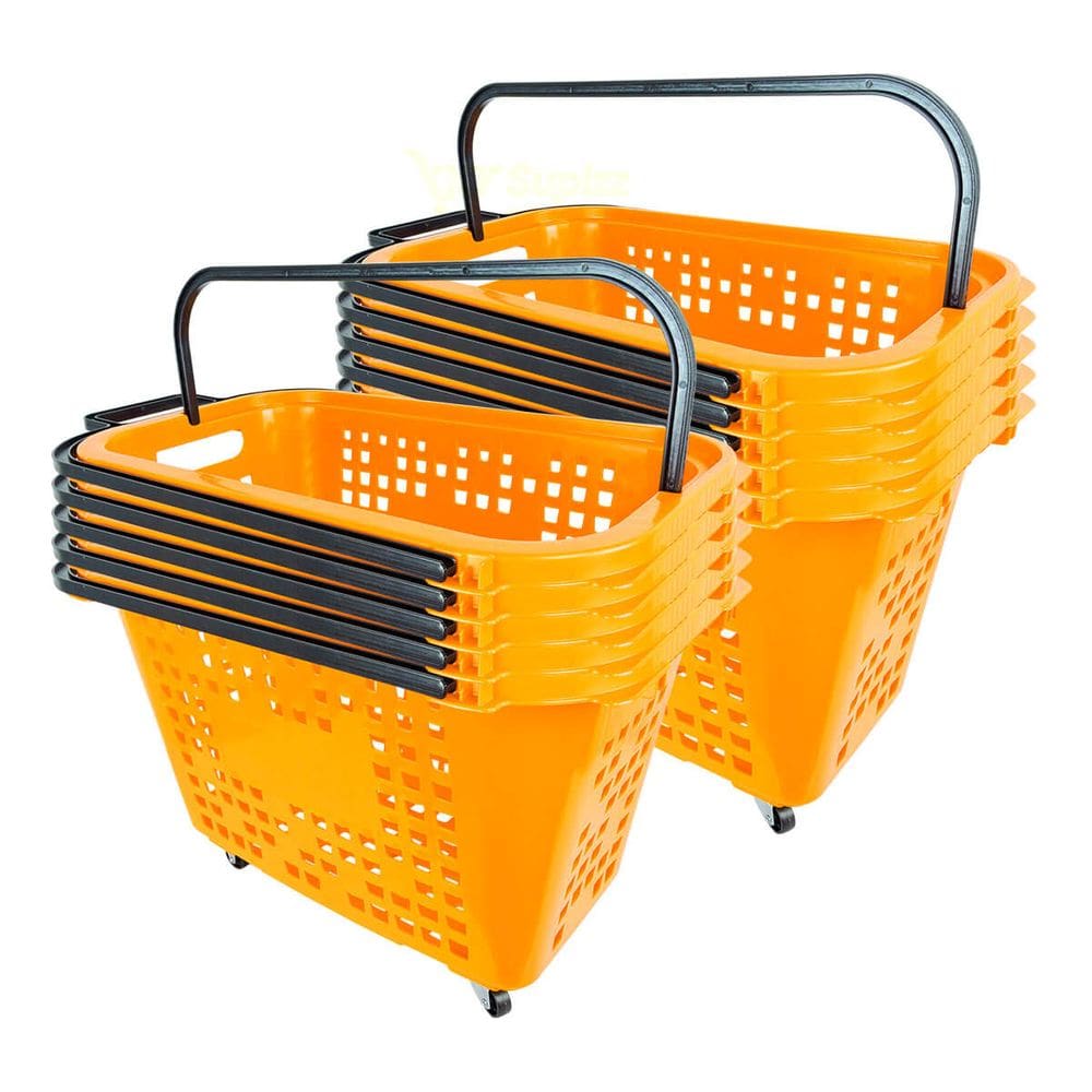 Kit 10 Cestas De Compras Com Rodas 40L Laranja