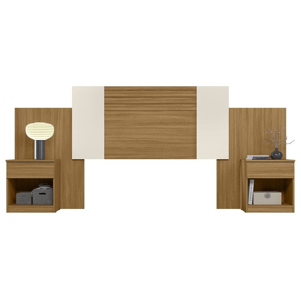 Cabeceira Casal Extensível e Mesas Cany Flex M07 Off/Cinza/Freijó - Mpozenato