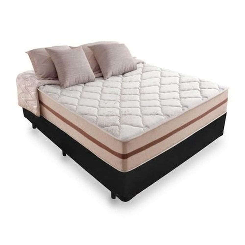Cama Box Casal 138 Tecido Sintético Preto com Colchão Pillow Angel - Bello Box - Molas Ensacadas 62x138x188