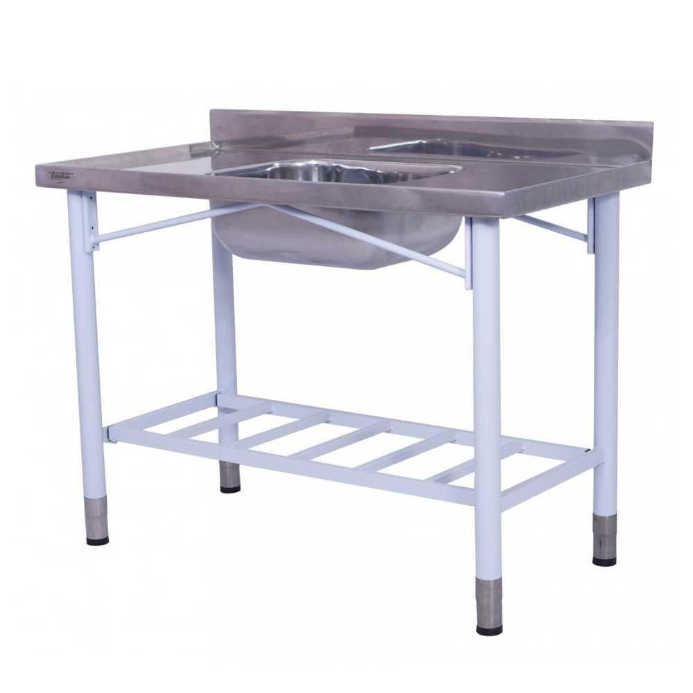 Mesa Tampo Inox 2,00mt com Cuba 50x40x20cm Estrutura e Grade Pintada 554GR - Benfati