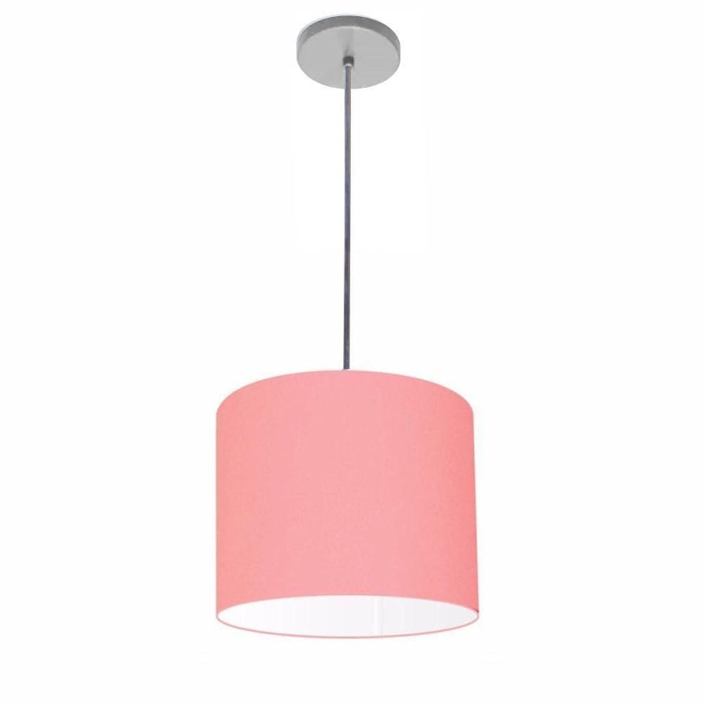 Luminária Pendente Vivare Free Lux Md-4106 Cúpula Em Tecido Rosa-tela Da Canopla Canopla Cinza E Fio Cristal