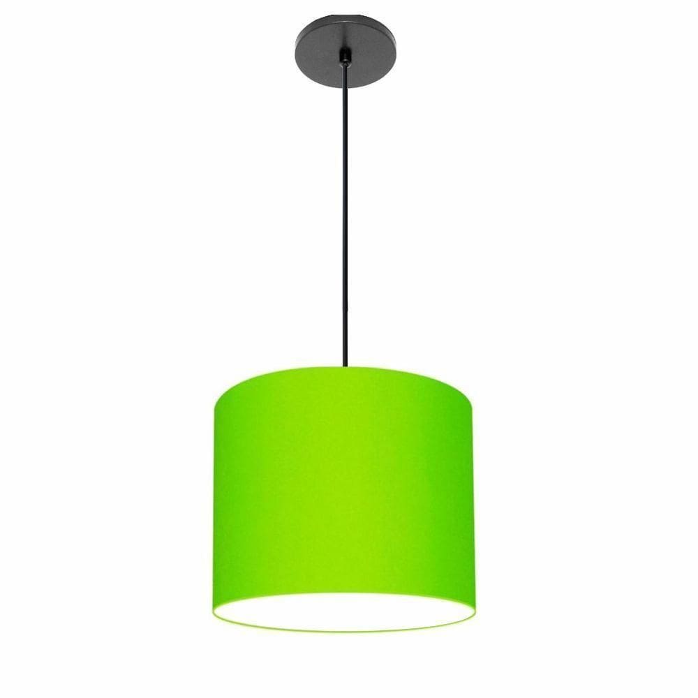 Luminária Pendente Vivare Free Lux Md-4106 Cúpula Em Tecido Verde-limão Da Canopla Canopla Preta E Fio Preto