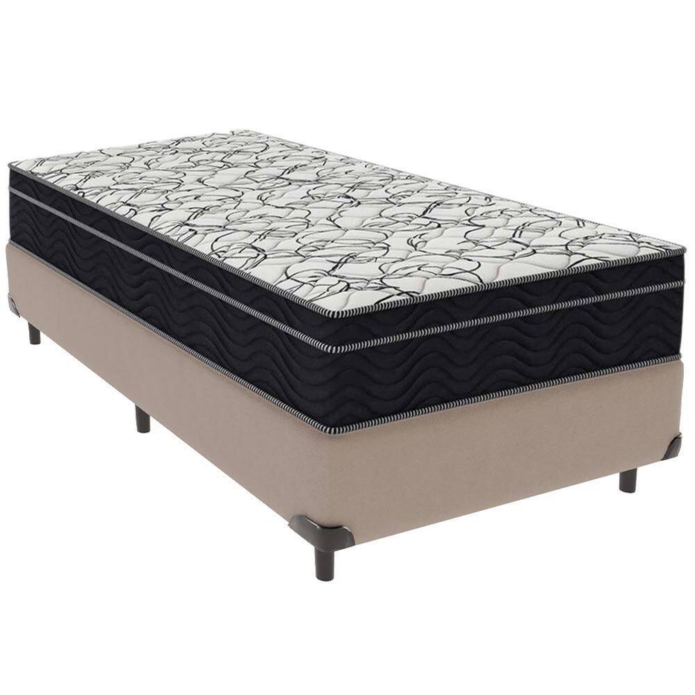 Cama Box Bege E Colchão Airtech 150 Espuma D45 Solteiro Ortobom