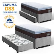 Cama Box com Colchão de Espuma D33 Pillow Top Comfort Luxo + Auxiliar de Espuma Unique Solteiro 88cm