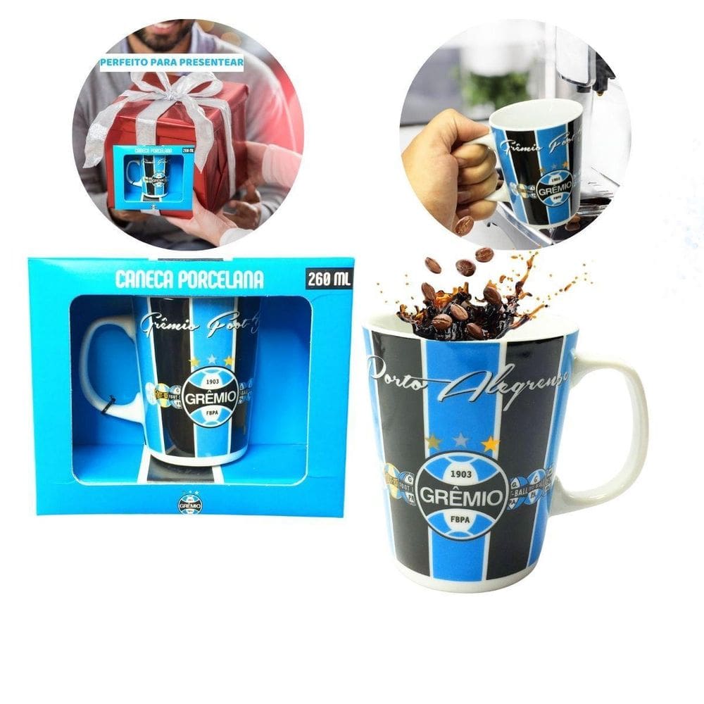 Caneca Xícara Porcelana Refoçada Premium 260Ml Azul Café