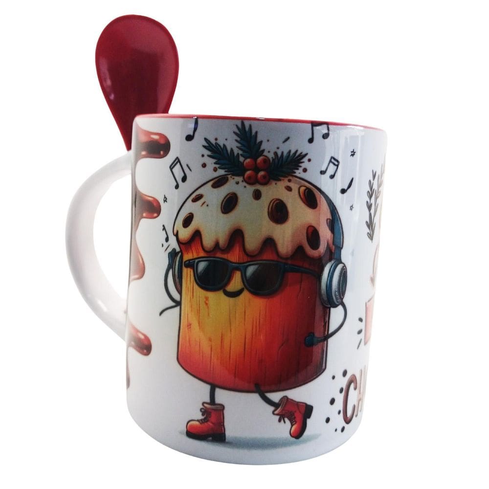 Caneca Colher Decorativa Gente Que Ama Chocotone Chaveiro