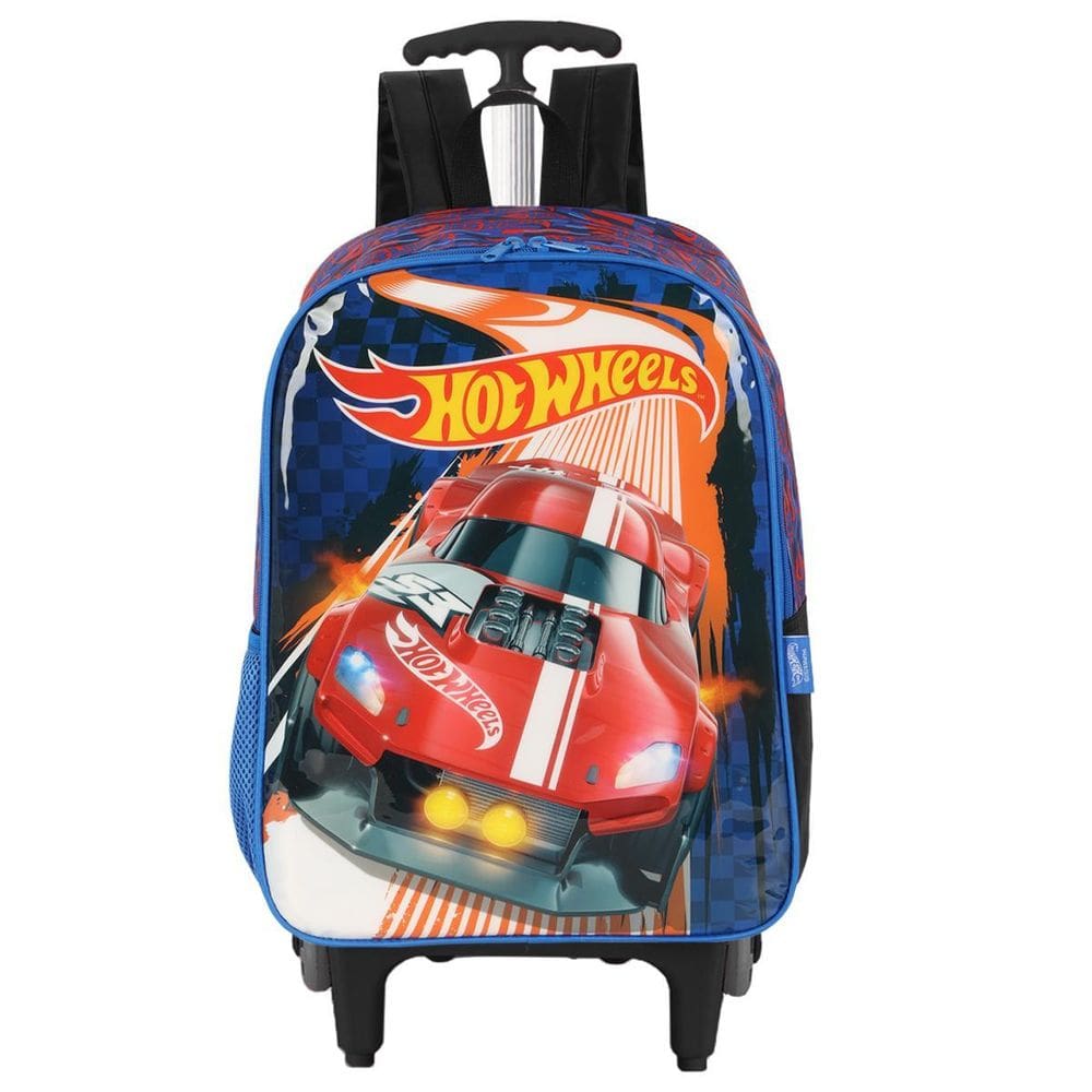 Mochila Hot Wheels Escolar Rodinhas Infantil Reforçada Azul