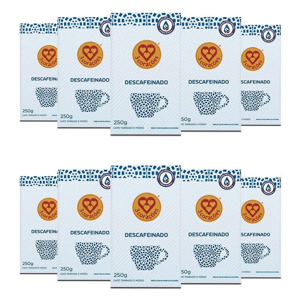 Café 3 Corações Descafeinado A Vácuo Kit 10 Pacotes 250G