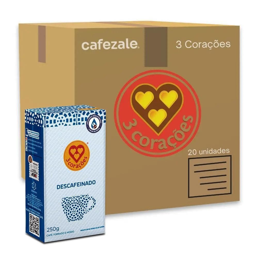 Café 3 Corações Descafeinado A Vácuo Kit 20 Pacotes De 250G