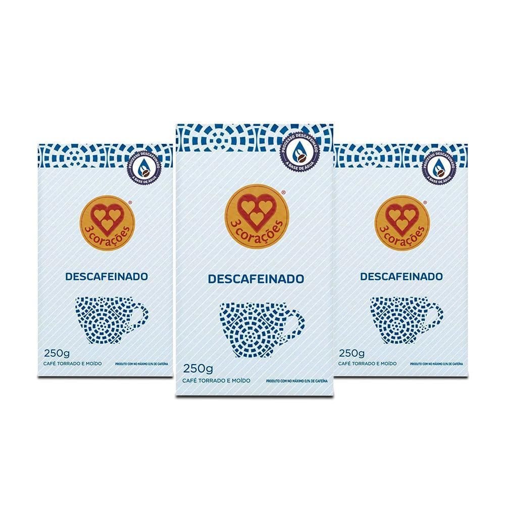 Café 3 Corações Descafeinado A Vácuo Kit 3 Pacotes 250G
