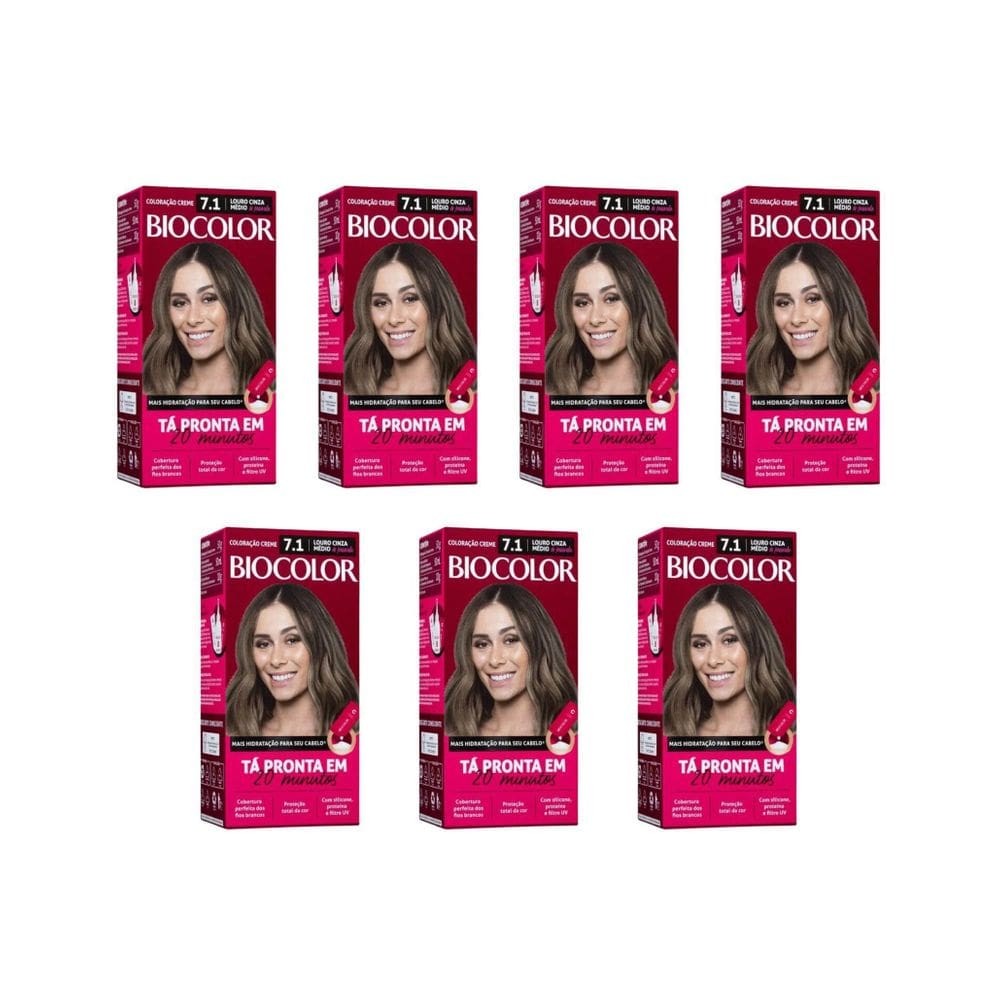 Coloraçao Biocolor Creme 7.1 Louro Cinza Medio - Kit Com 7Un