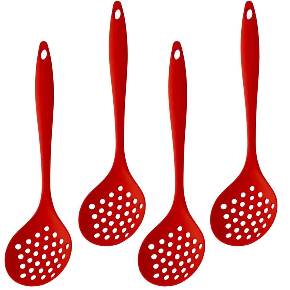Escumadeira De Silicone Vermelha Grande Kit 04 Un