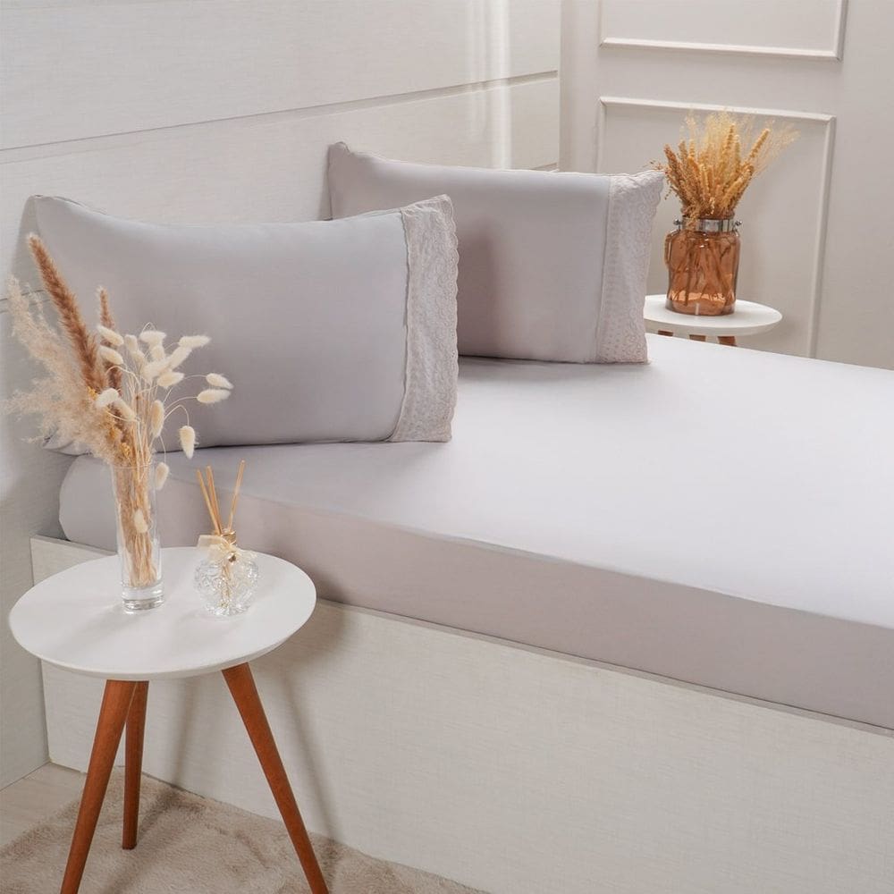 Jogo de Cama Queen Broderie 3 Pçs Bordado Inglês 158x198x35cm