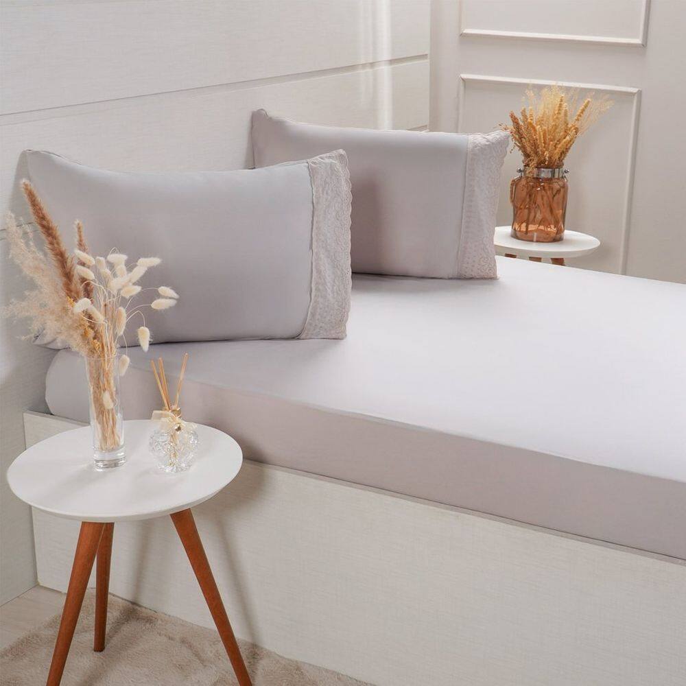 Jogo de Cama Casal Broderie 3 Pçs Bordado Inglês 138x188x30cm