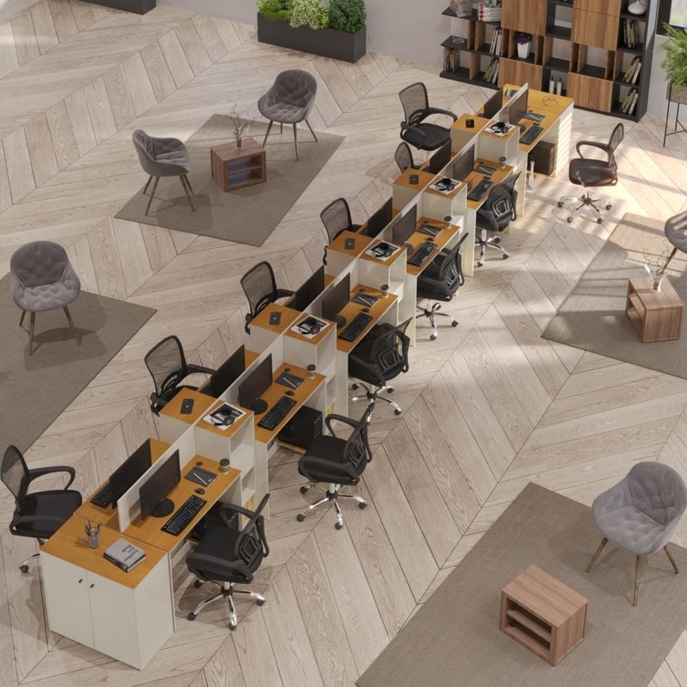Estação de Trabalho 12 Lugares Office Smart 12 Mesas 10 Armários 2 Aparador
