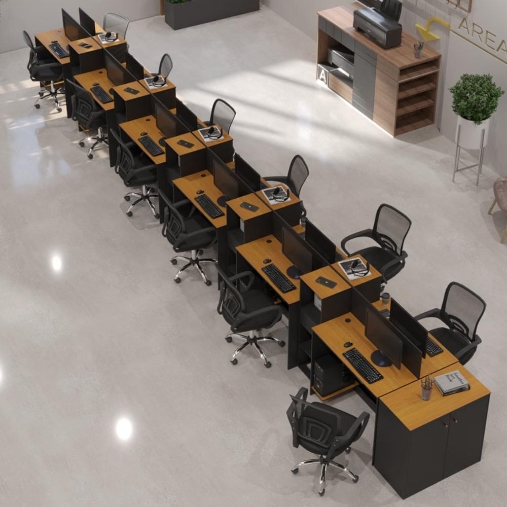 Estação de Trabalho 12 Lugares Office Smart 12 Mesas 10 Armários 1 Aparador