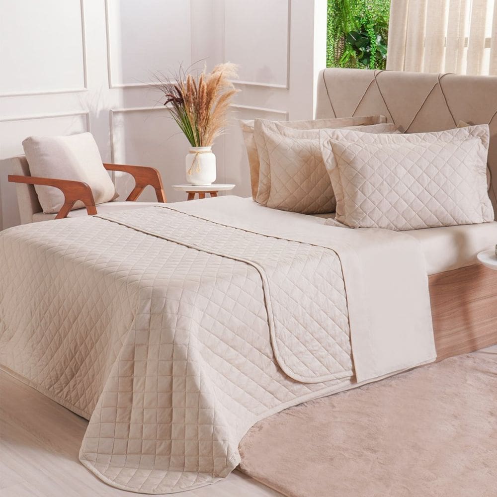 Kit Colcha Solteiro 200 Fios Lisa 160x240cm
