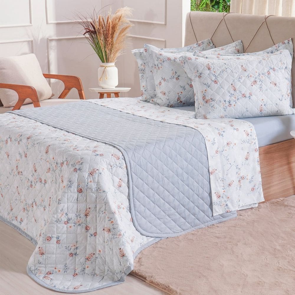 Kit Colcha Solteiro 200 Fios Estampada 160x240cm