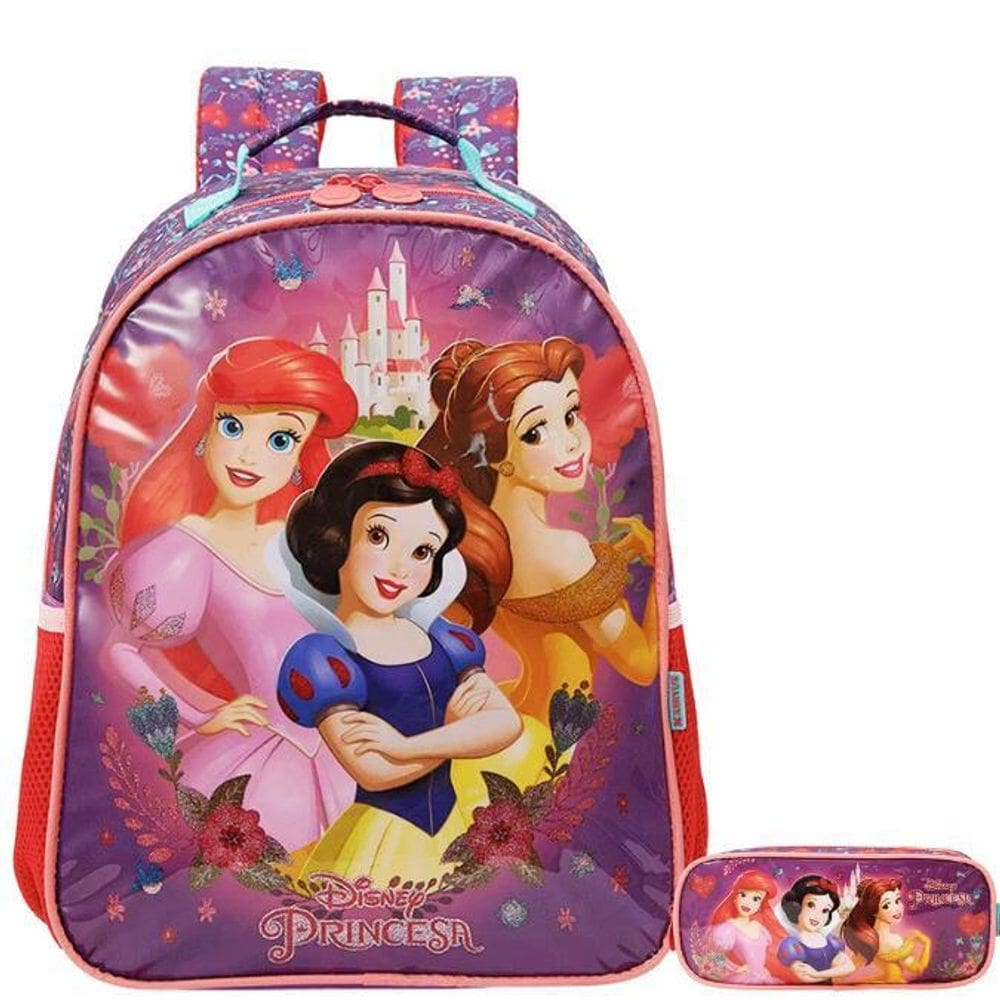 Kit Mochila Escolar Princesas Castelo Costas G Com Estojo