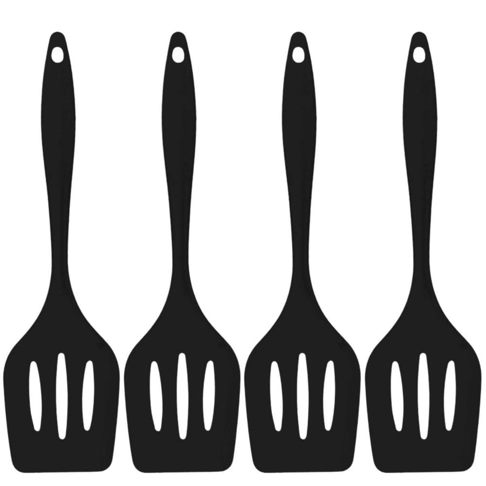 Espatula De Silicone Vazada Preta Grande Kit 04 Un