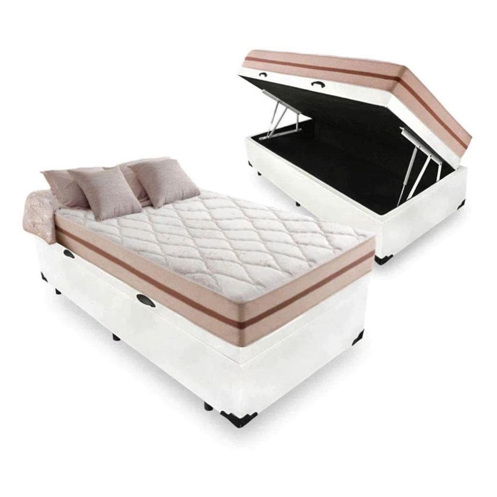 Cama Box Baú Solteiro Tecido Sintético Branco com Colchão Pillow Angel - Bello Box - Molas Ensacadas 62x88x188