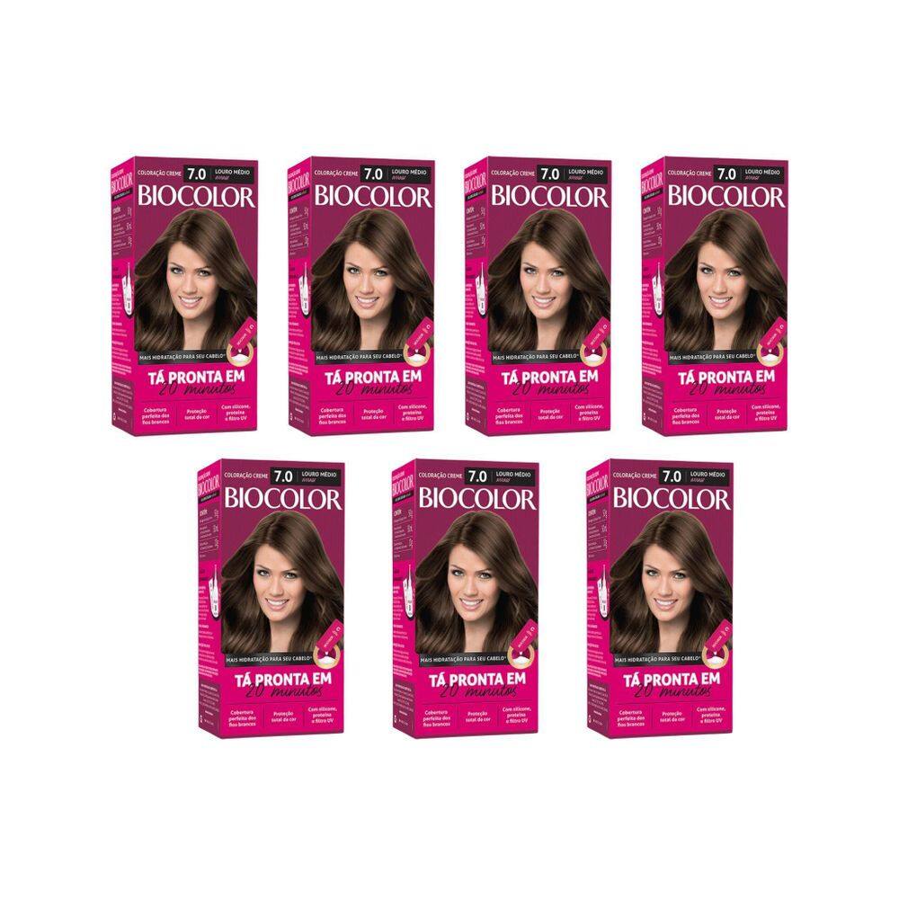 Coloraçao Biocolor Creme 7.0 Louro Medio Arraso - Kit C/7Un