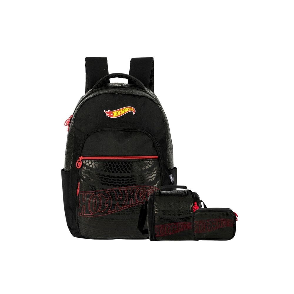 Kit Mochila Costa+Lancheira+Estojo Box Hot Wheels - Vermelho