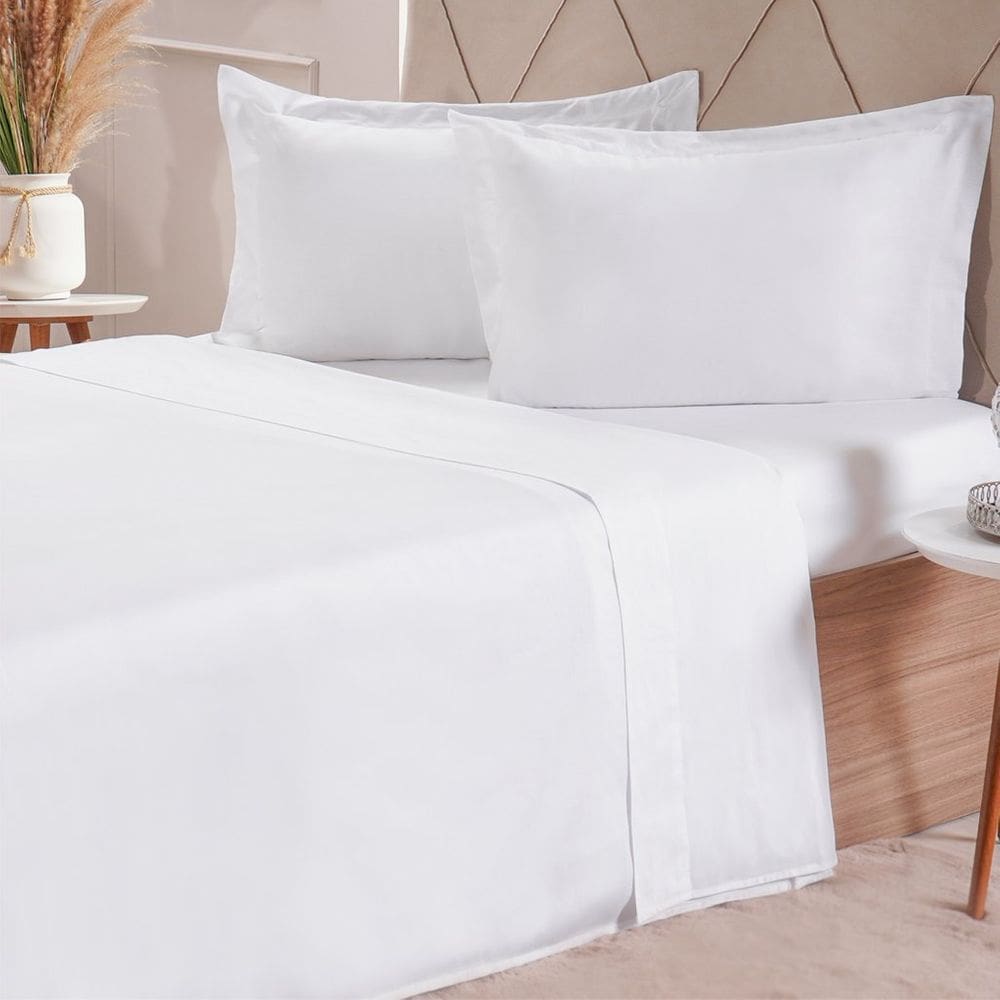 Jogo de Cama Casal 200 Fios Liso 4 Pçs 140x190x35