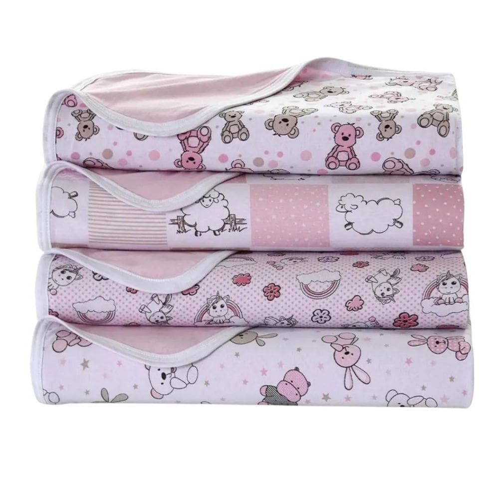 Kit 2 Manta Malha Duplo 90X90Cm Estampada Com Viés Feminino