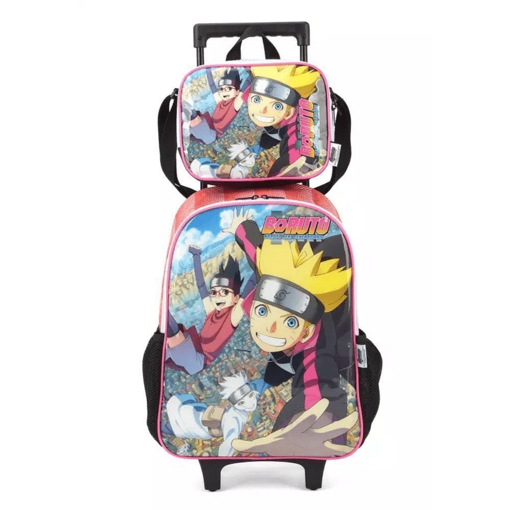 Mochila Carrinho Luxcel Boruto + Lancheira Vermelha