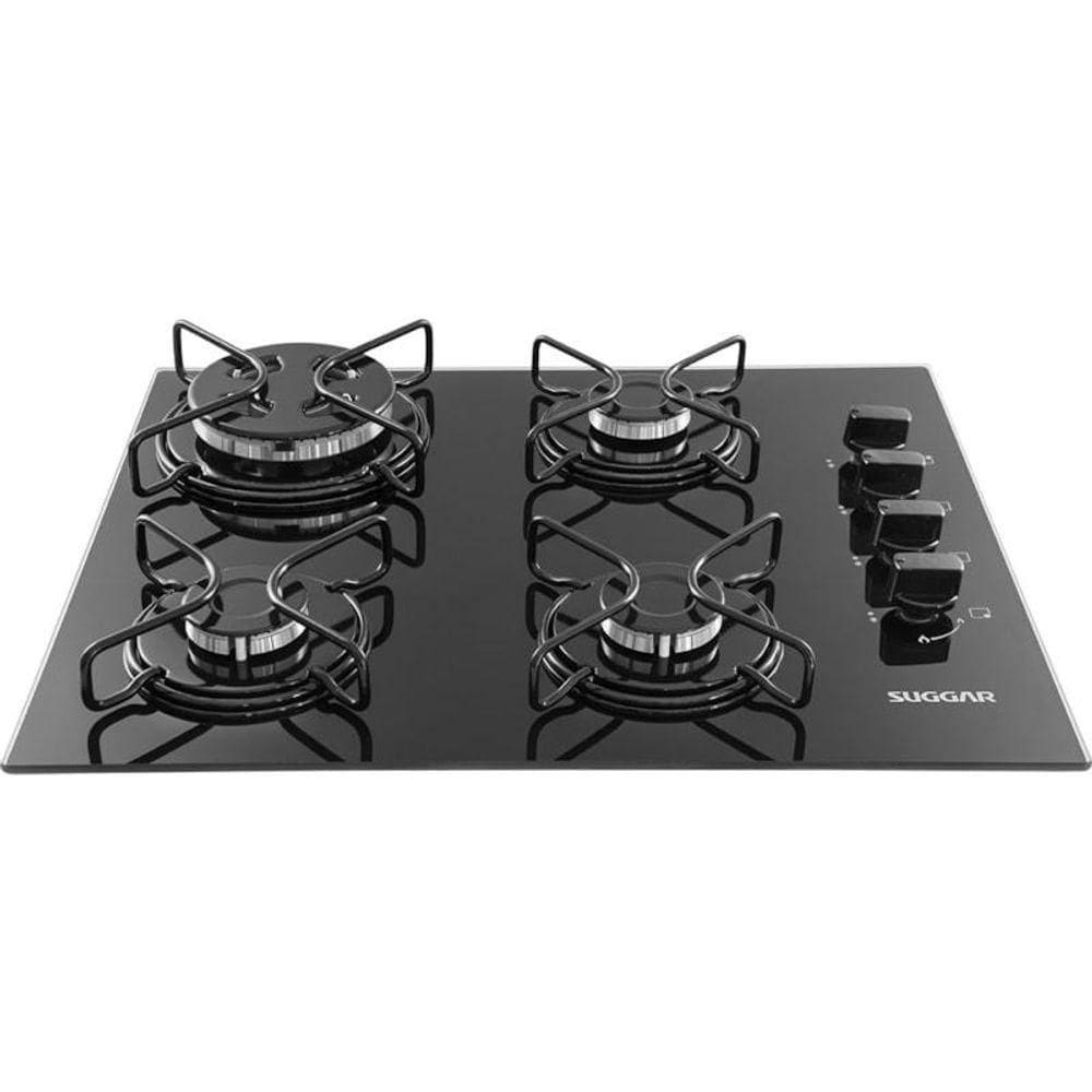 Fogão De Mesa Cooktop 4 Bocas Vidro Preto à Gás FG4304AVP Bivolt