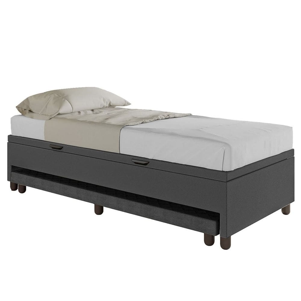 Bicama Box Baú Solteiro 88x188 cm Samy S05 Sintético Preto - Mpozenato