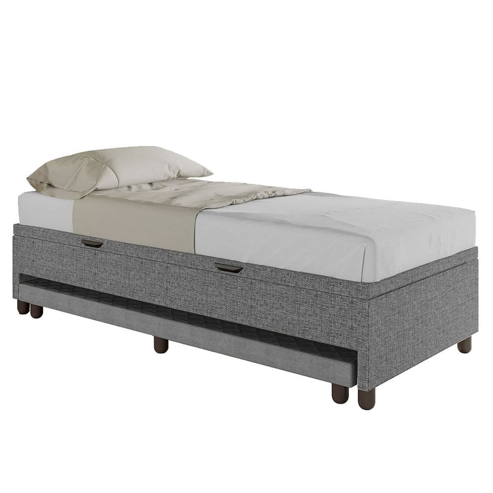 Bicama Box Baú Solteiro 88x188 cm Samy S05 Linho Cinza - Mpozenato
