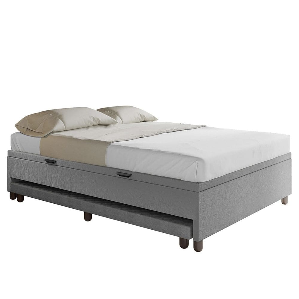 Bicama Casal Box com Baú 138x188cm Samy S05 Sintético Cinza - Mpozenato