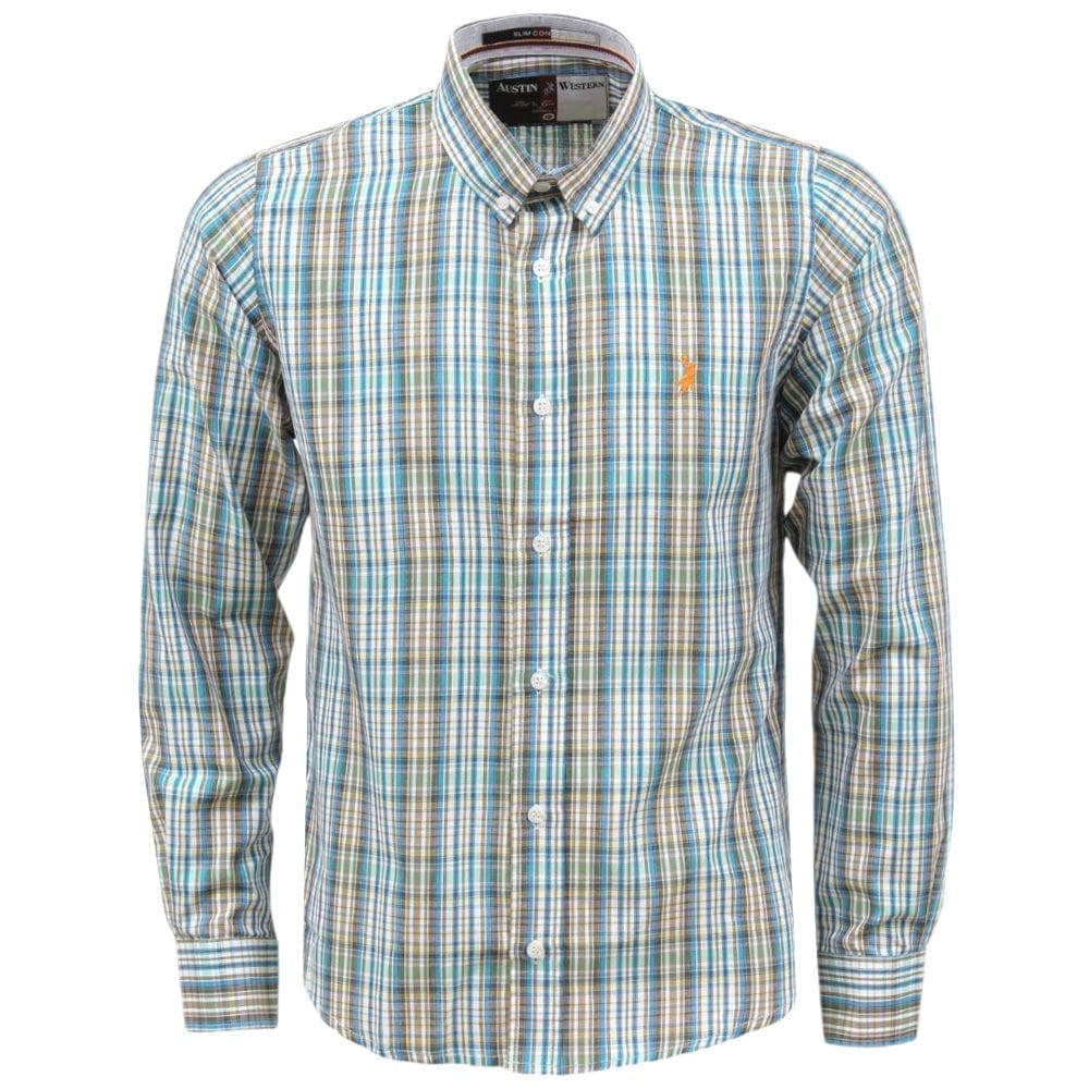 Camisa Masculina Xadrez Azul Manga Longa Austin 37336